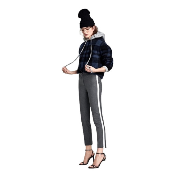 ZARA Gray pants. White stripe cropped Gray Ankle trousers, Size Large. Stretch - Picture 1 of 14